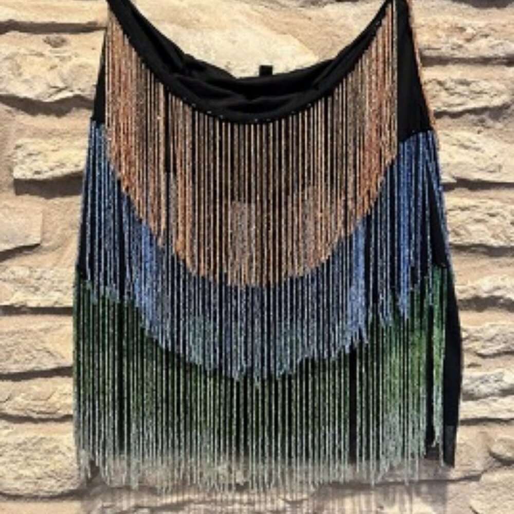 Nasty Gal Beaded Fringe Skirt Size 4 Black Multicolor